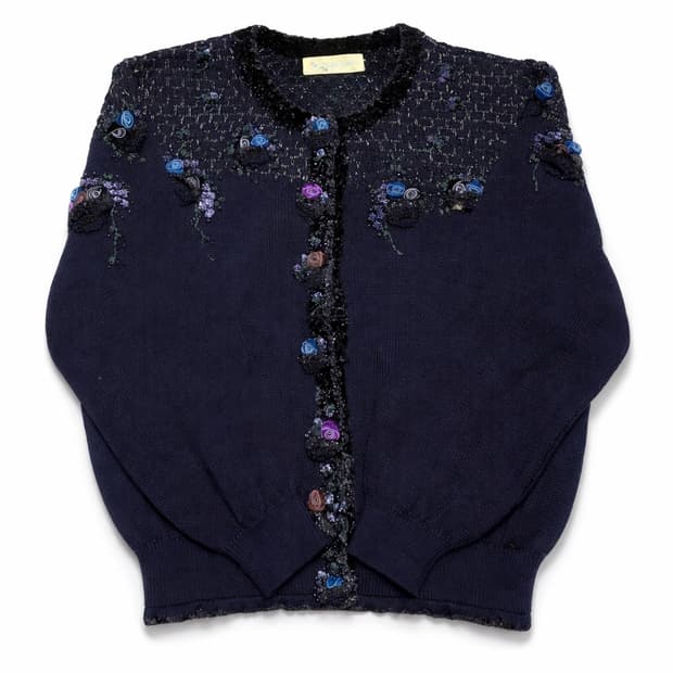JPN 90s 일본 빈티지 비즈 플라워 자수 니트 가디건