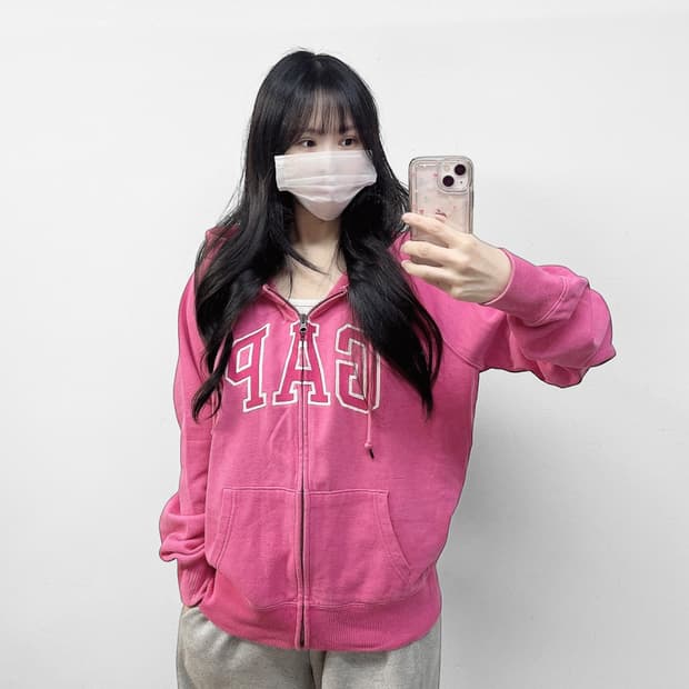 갭 Gap 스펠 로고 후드집업 핑크 