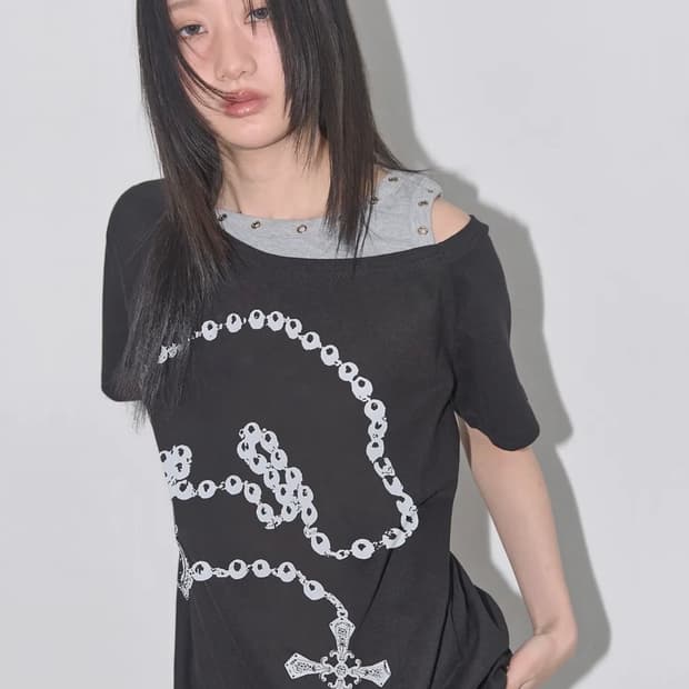 팬시클럽 로저리 노이어 티 원오프숄더