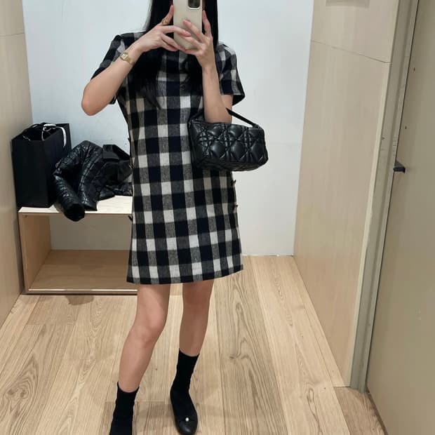  Wool Check Button Dress