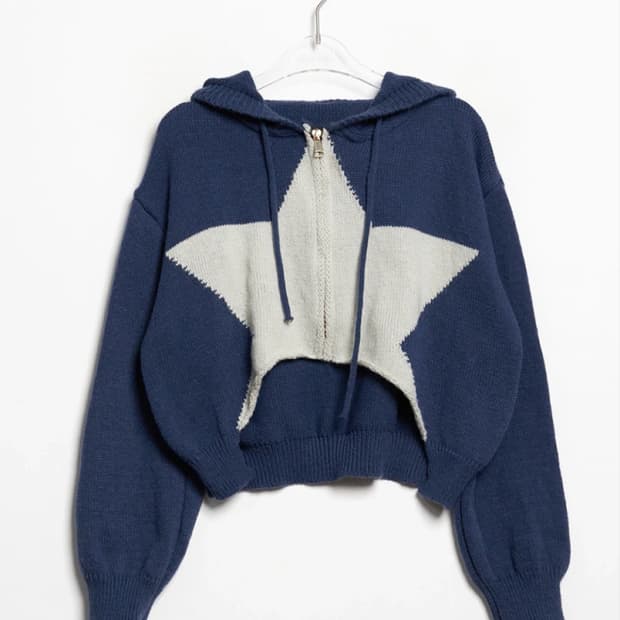 y2k 별무늬 니트 크롭 후드집업