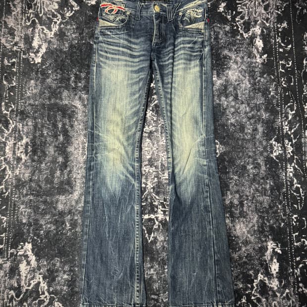 red pepper skull-printed denim pants