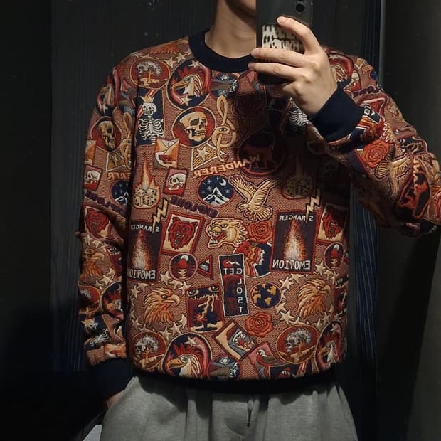 ZARA 자라 레드브라운 멀티컬러 스트릿 올드스쿨 헤비코튼 맨투맨 티셔츠