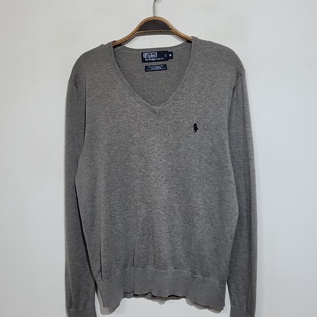 (M) 랄프로렌 폴로 니트 그레이 면 실크 캐시미어 스웨터 