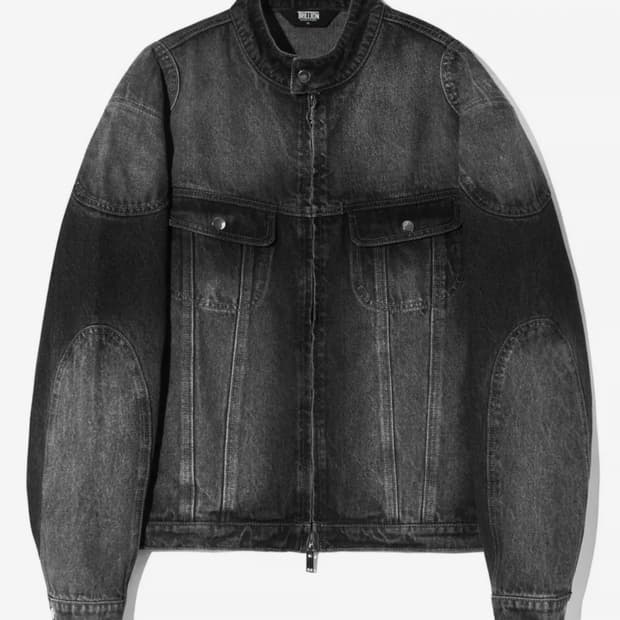 트릴리온 페이드 워싱 바이커 크롭 흑청 펑크 데님자켓