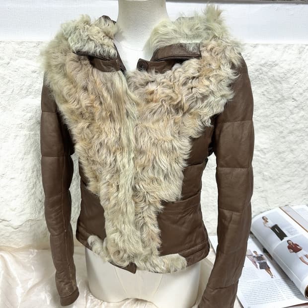 빈티지 초코닛 모카 토스카나 양털 양가죽자켓 후드집업