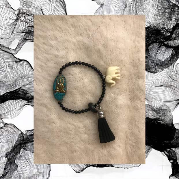 오리엔탈 핸드메이드 빈티지 팔찌 동양풍 악세사리 블랙 펜던트