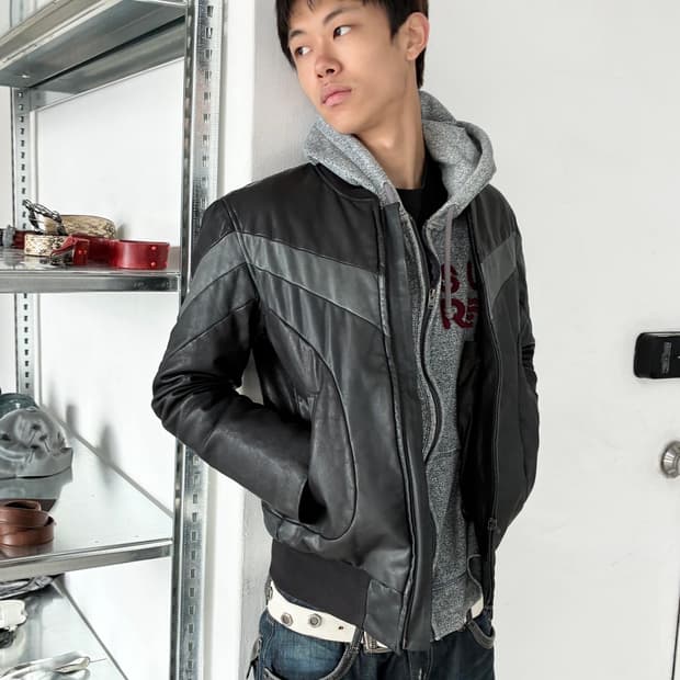 논네이티브 패널 카우 레더 자켓