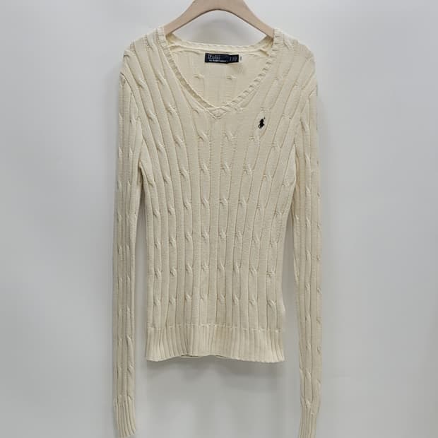 POLO 폴로 랄프로렌 브이넥 케이블 니트 스웨트 / 여 S 아이보리
