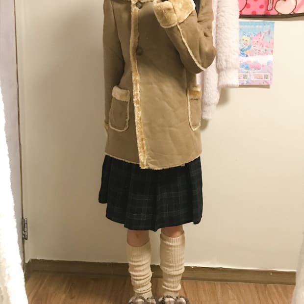 빈티지 라떼 퍼 무스탕 후드 코트 히메갸루 로걀 모리걸 사와코 아오이유우