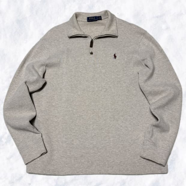 폴로 랄프로렌 베이지 버건디 로고 반집업