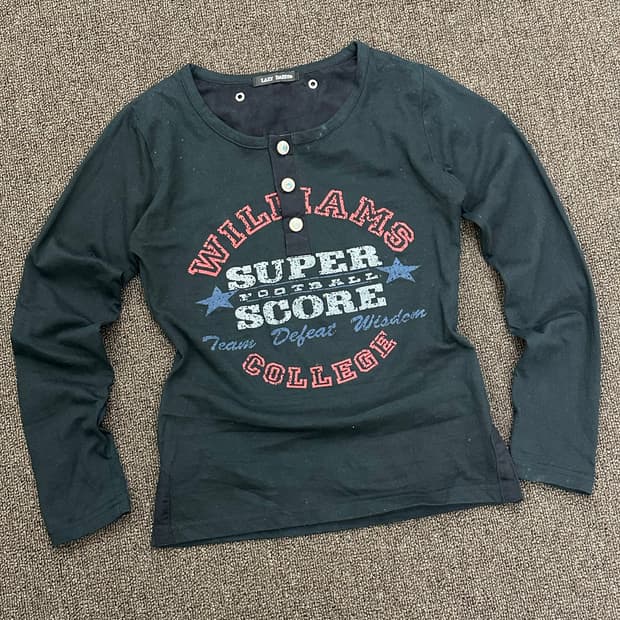 M)LAZY DAISY 빈티지 여성 메탈 버튼 헨리넥 롱슬리브