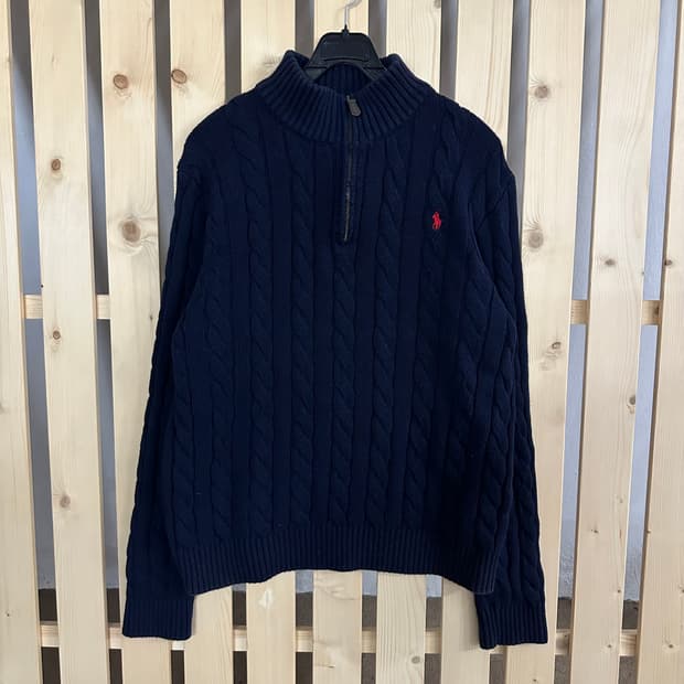 (M) 폴로 랄프로렌 네이비 케이블 반집업 니트 스웨터