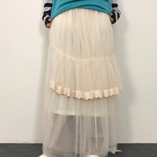 Jpn Cream Asymmetrical Tulle Skirt