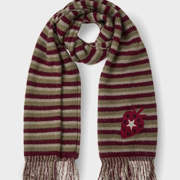 aeae STRIPE TASSEL MUFFLER [BURGUNDY]