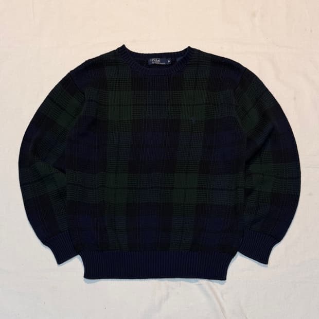 폴로 랄프로렌 블랙와치 라운드넥 코튼 니트