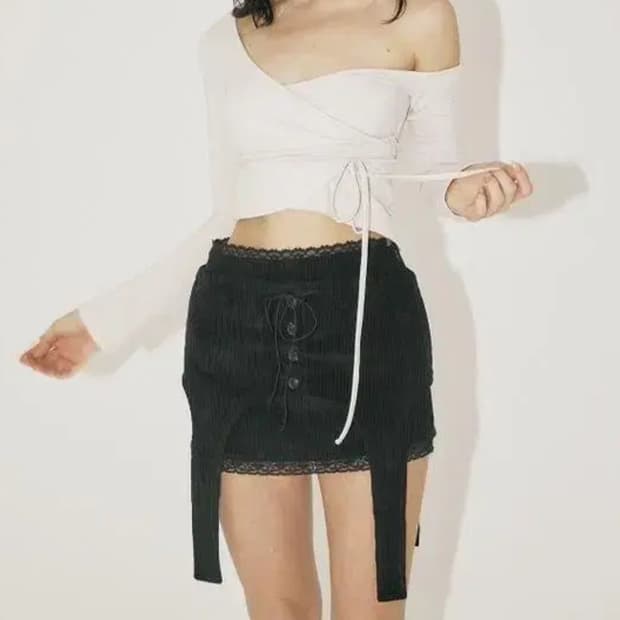 쓰리타임즈 쓰탐 코듀로이 벨트 미니 스커트