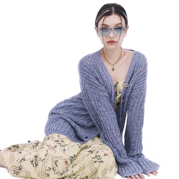 스컬프터 오버사이즈 디스트레스 니트 가디건