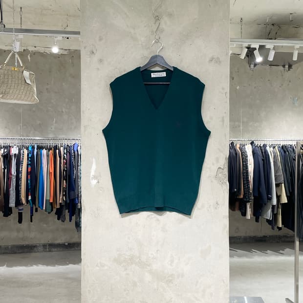 버버리 그린 기마로고 V넥 울 니트 베스트