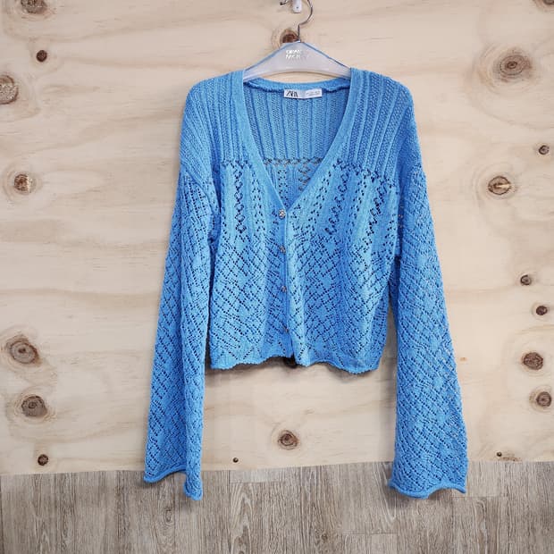 1023) 자라 블루 크로셰 니트 가디건