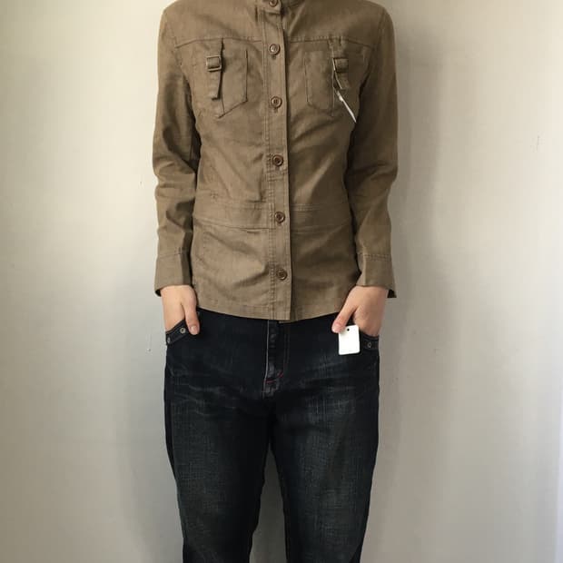 kumi kyoku Belted high neck shirt jacket