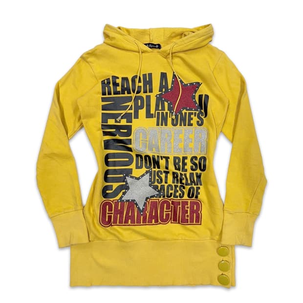 빈티지 옐로우 레터링 펑크 후드티