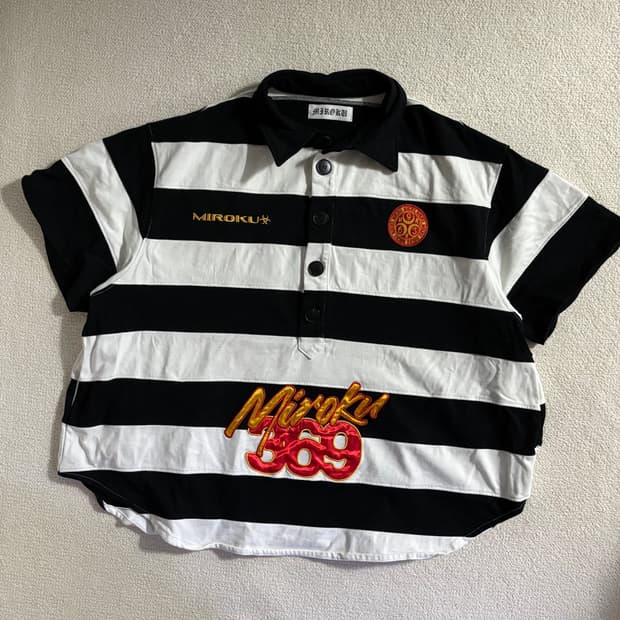 일본빈티지 Miroku 올드스쿨 스트릿 단가라 스트라이프 반팔 카라티