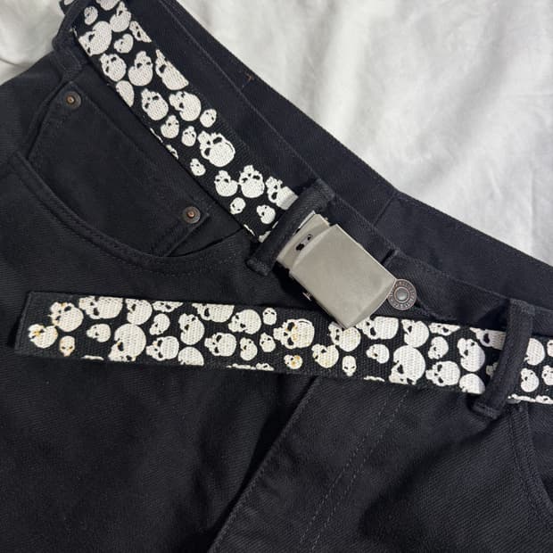 빈티지 스컬 캔버스 벨트 y2k 스케이트보드 펑크