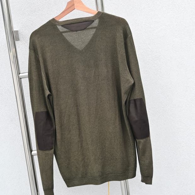 Leather Patch Silk Wool Sweater