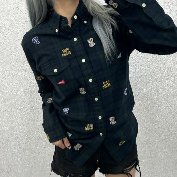 폴로 랄프로렌 자수패치 타탄체크 셔츠 S