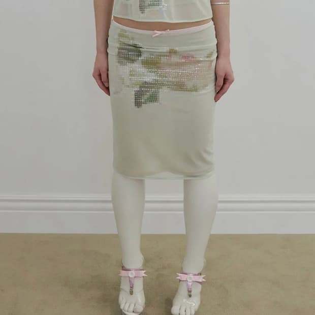 스컬프터 Censored Lotus Midi Skirt Apple
