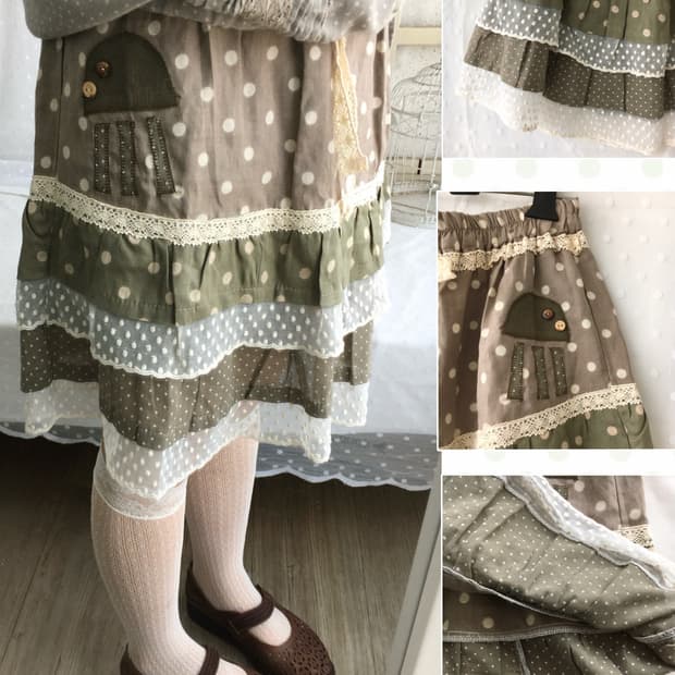 [HANDMADE] 핸드메이드 해파리 도트 패치 스커트 빈티지 모리걸