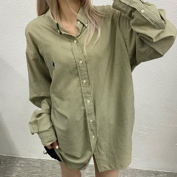 폴로 랄프로렌 네이비포니 카키베이지체크 셔츠 XL