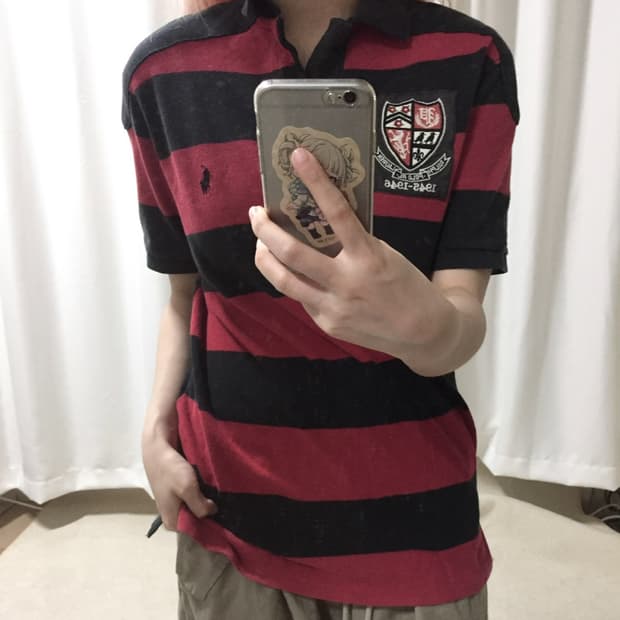 폴로 랄프로렌 검빨 블랙 스트라이프 레드 카라 PK 반팔 티