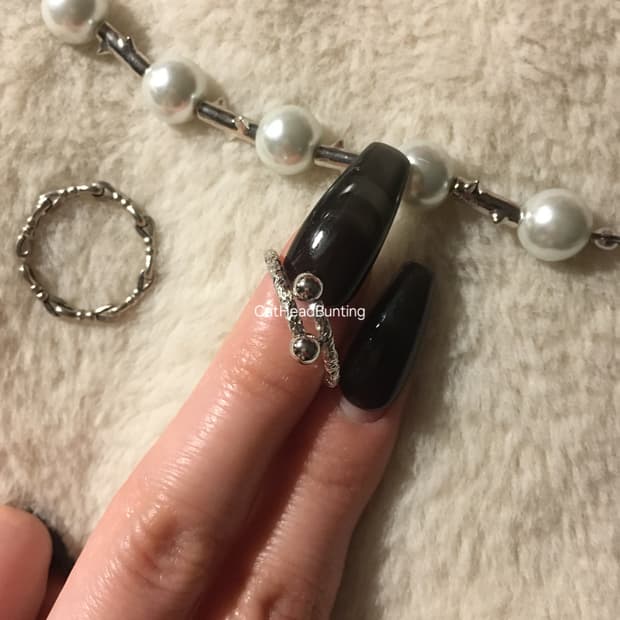 UNISEX 실버 글리터 투볼 °오픈 링° 반지