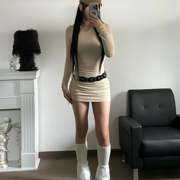 후드 기모 셔링 원피스새상품