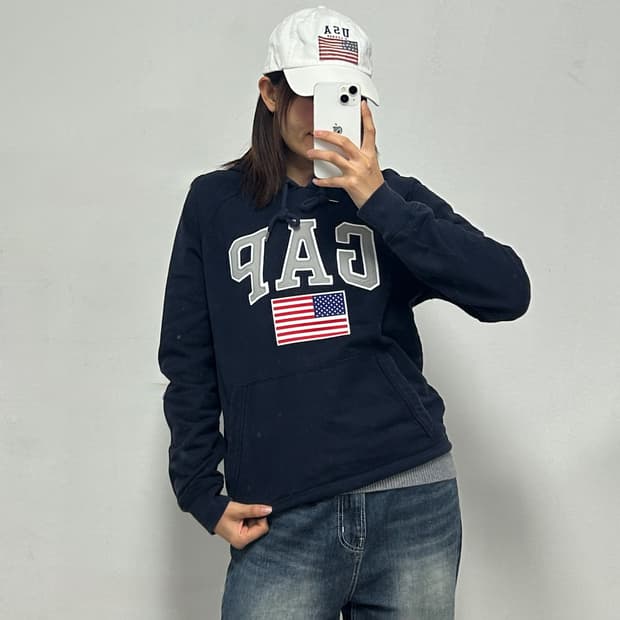 갭 성조기 빅로고 후드티 네이비