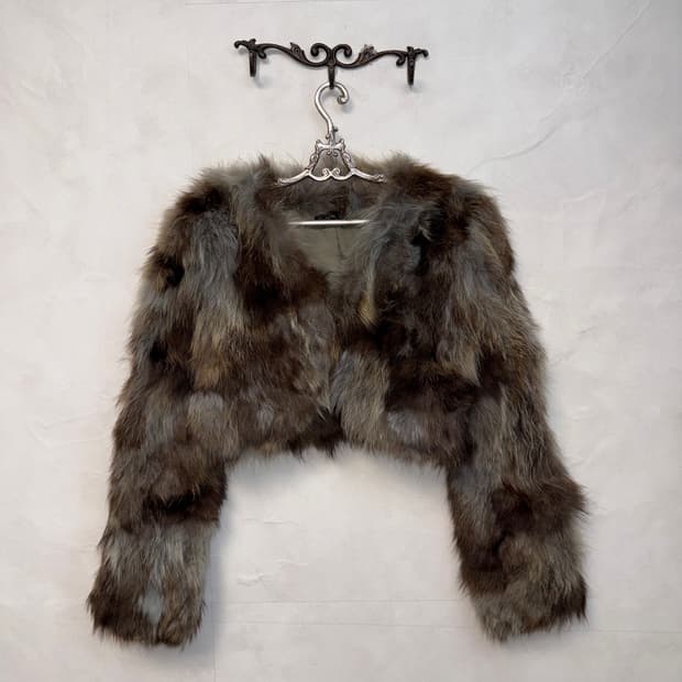 Mixed blue brown raccoon fur crop jacket