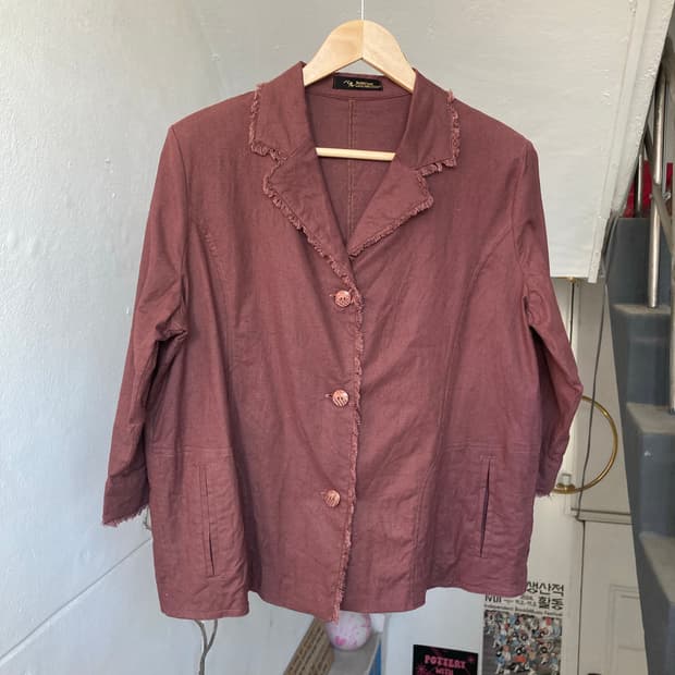 에스닉 버건디 프린지 자켓