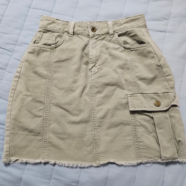 자라 카키 카고 데님 미니 스커트 S
