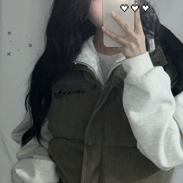 아디다스 카키 브라운 코듀로이 골덴 조끼패딩