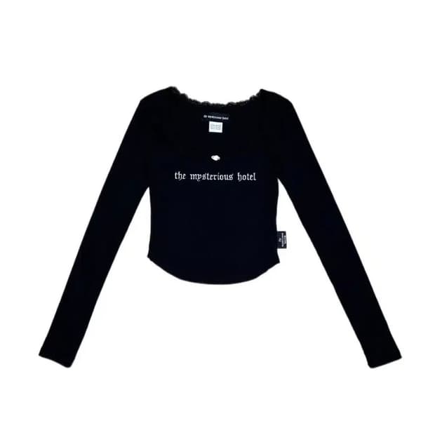 [ONE SIZE] 더 미스테리어스 호텔 레이스 플라워 슬리브 블랙