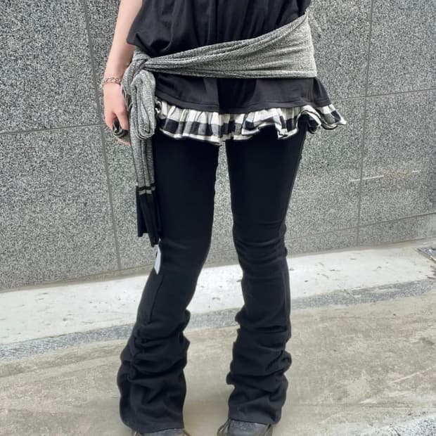 rick owens type stacked denim pants
