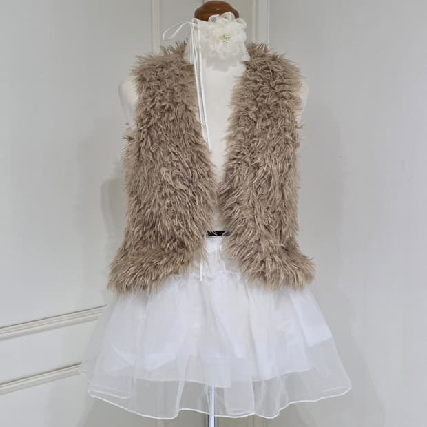 일본빈티지)브라운 라떼히메갸루st 모리걸 인조퍼 로맨틱 베스트겨울조끼