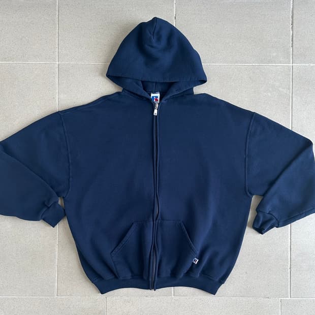 90s 빈티지 러셀 후드집업 네이비 XL