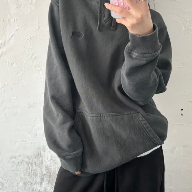 Stussy 스투시 차콜 컬러 코튼 후드티