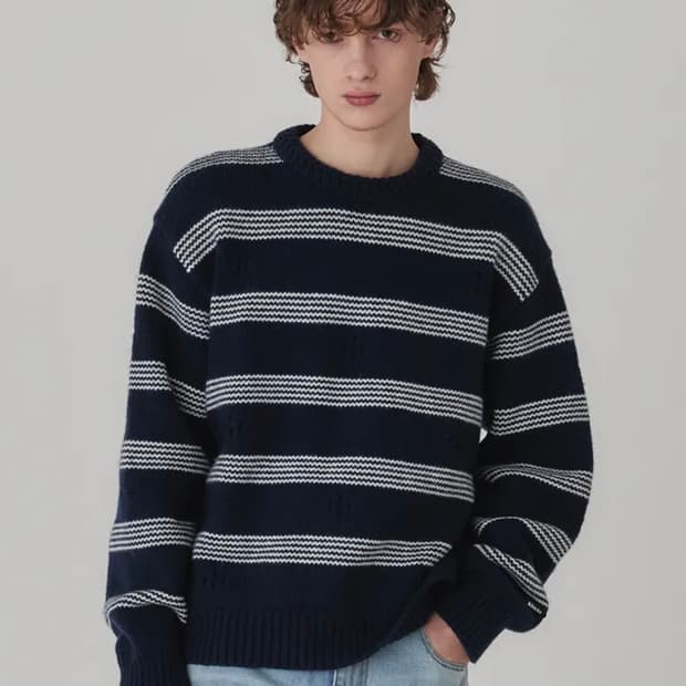 [M] 키네토 브리즈 스트라이프 울 스웨터 네이비 Kineto