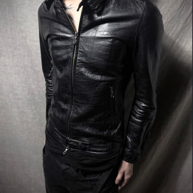Schlussel High Neck Leather Jacket