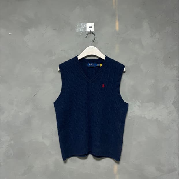 폴로 랄프로렌 꽈배기 울 니트 조끼 네이비