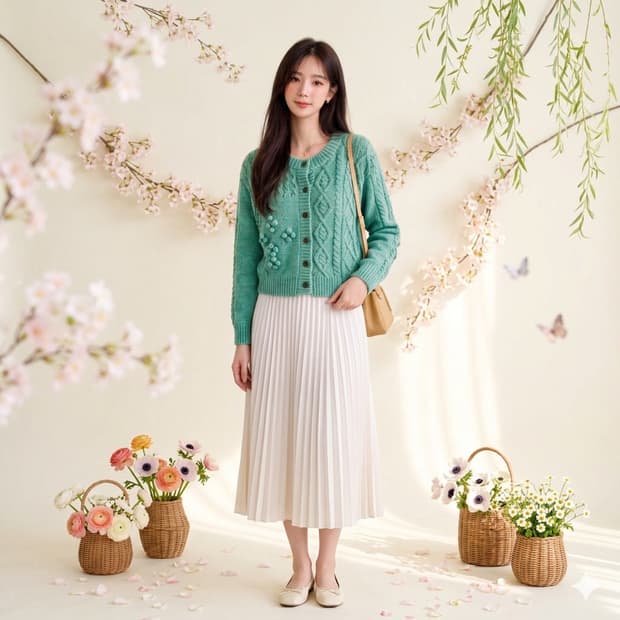 🌸봄컬러 | JJ지고트 민트 울혼방 니트 가디건 FREE 상태A